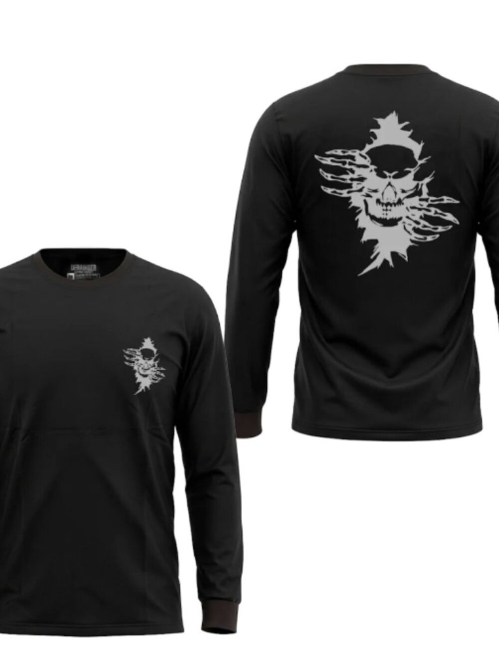 Men's Black Long Sleeve T-Shirt with Skull Graphic Print